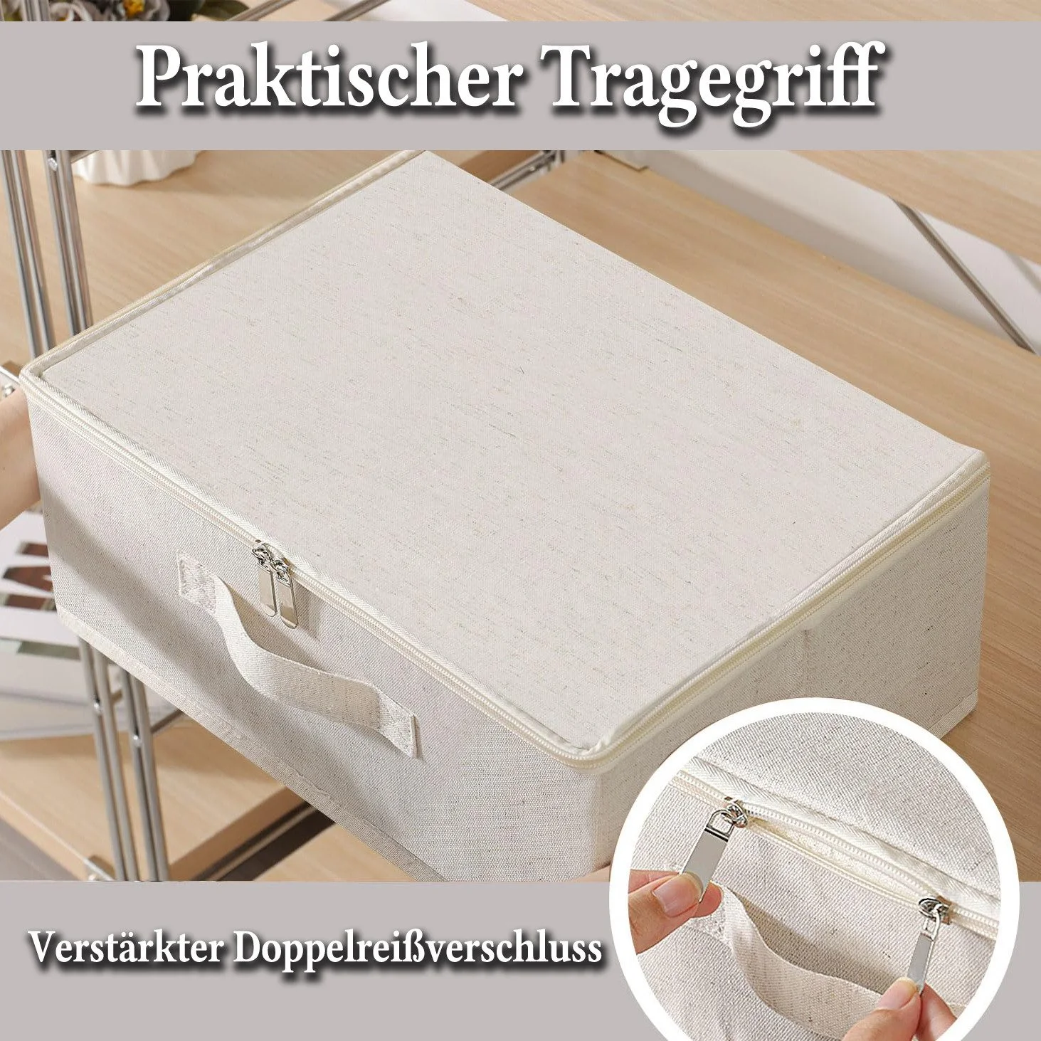 Große faltbare Aufbewahrungsbox mit Deckel – Stoffbox für Kleidung & Haushalt